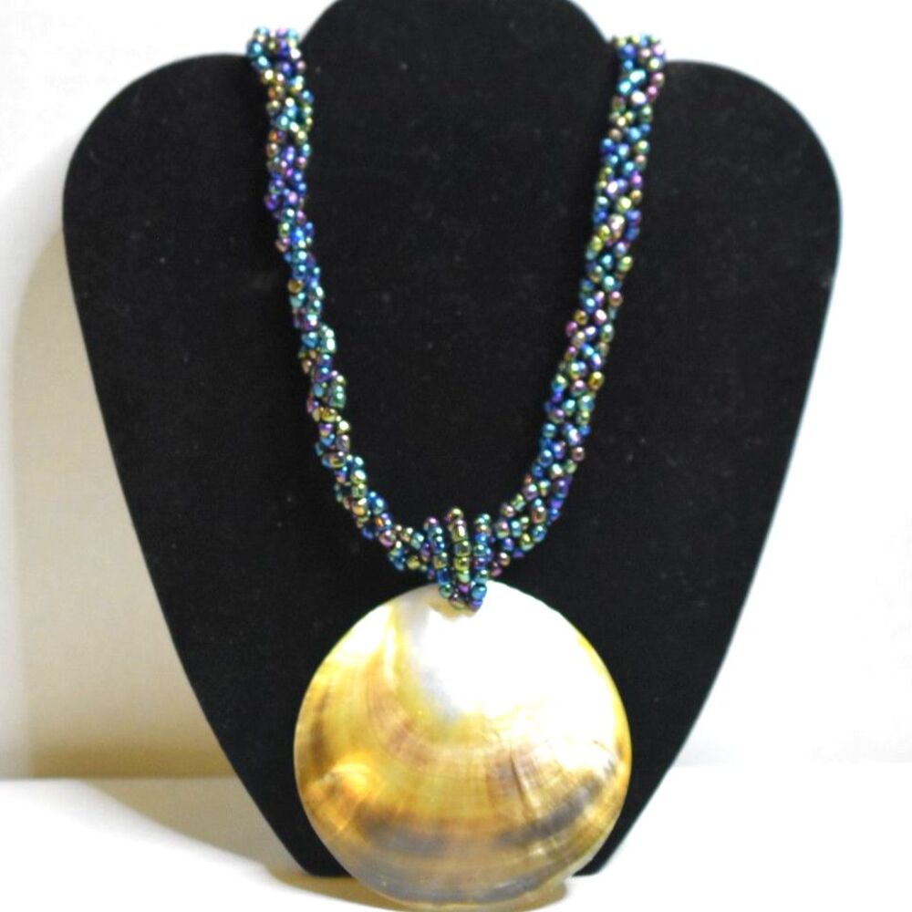 NWOT Iridescent Shell Multi Strand/Colors Twisted Seed Bead 18" Boho Necklace